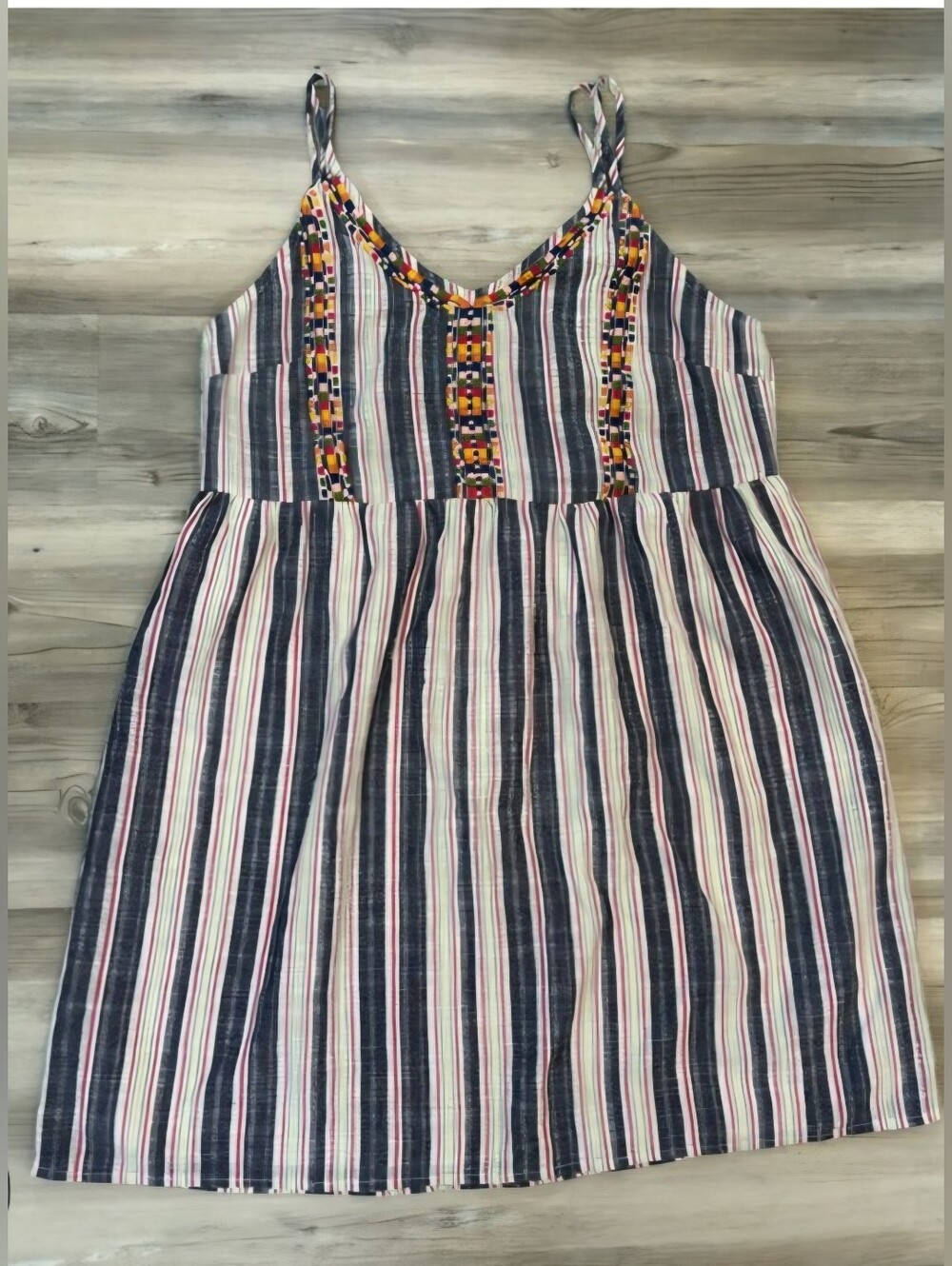 Savanna Jane Boho Striped Embroidered Babydoll Cami Dress - Size L